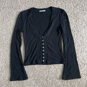 Reformation Gellar Knit Cardigan Button Down Black Top